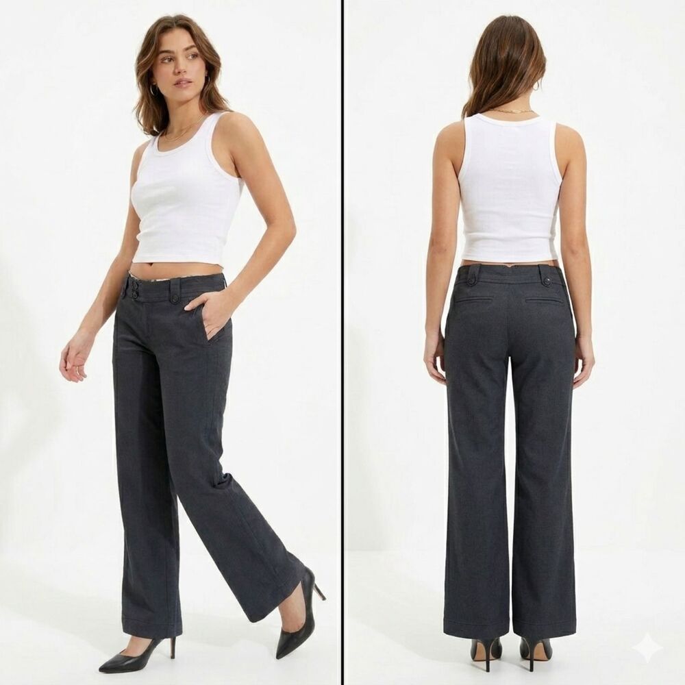 American Eagle Outfitters Wide Leg Low Rise Trousers Pants Sz 6 Gray Career Y2K